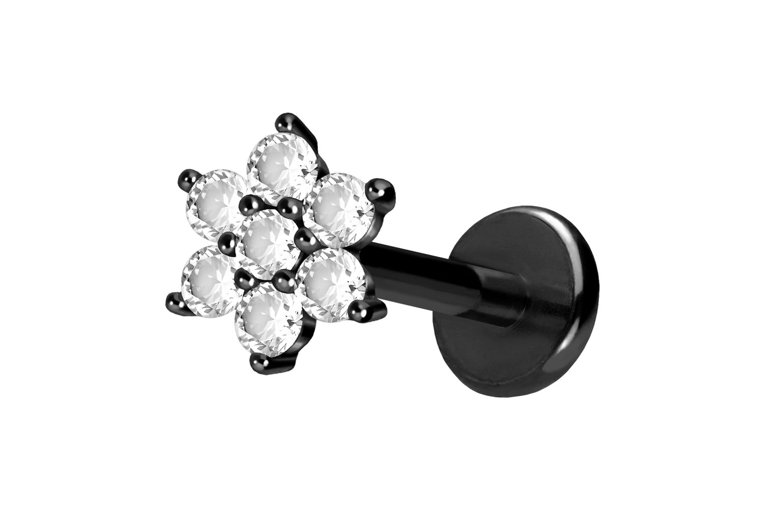 Titan Labret Piercing mit Push Fit KRISTALLBLUME